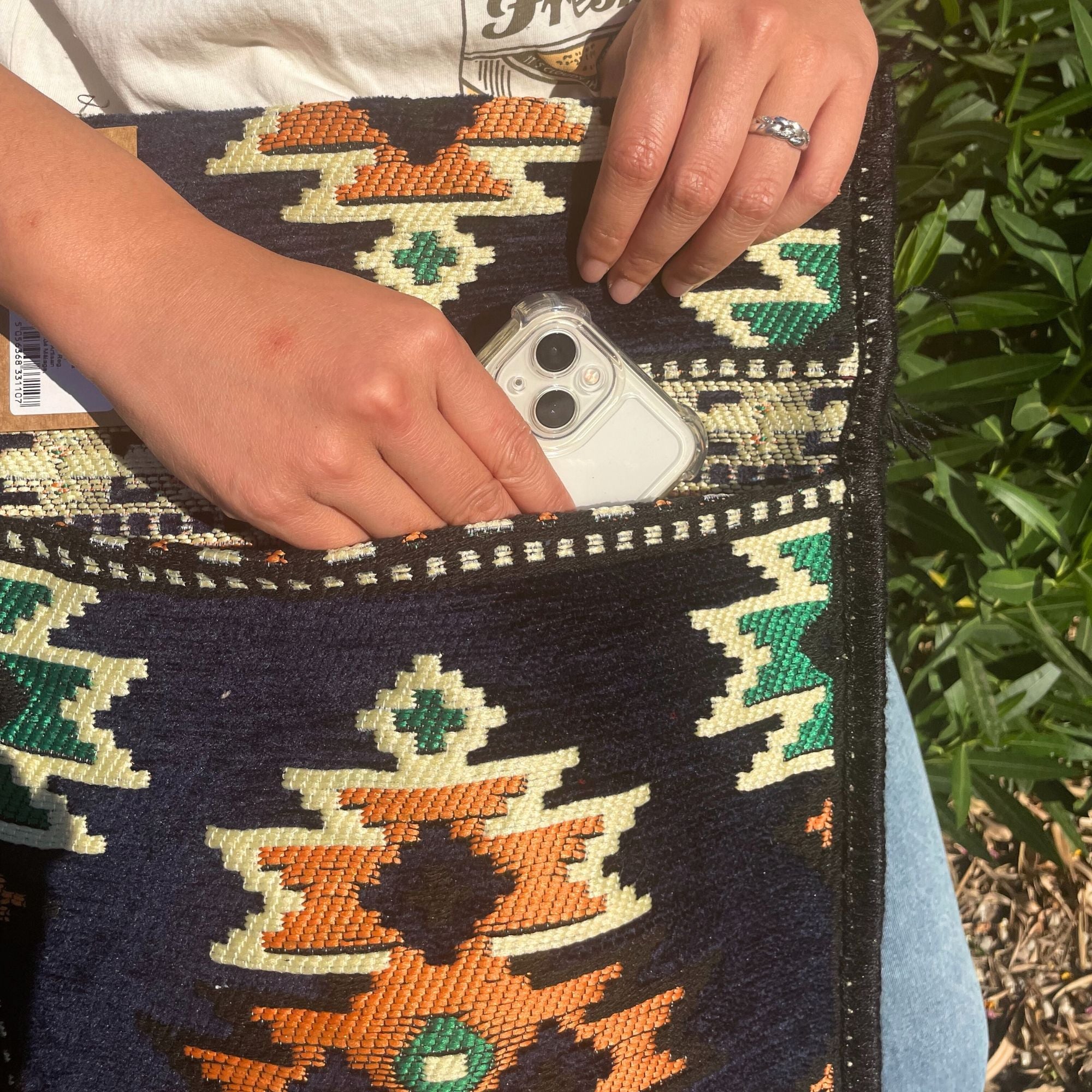 Dark Navy Kilim Messenger Festival Bag for Summer Outings