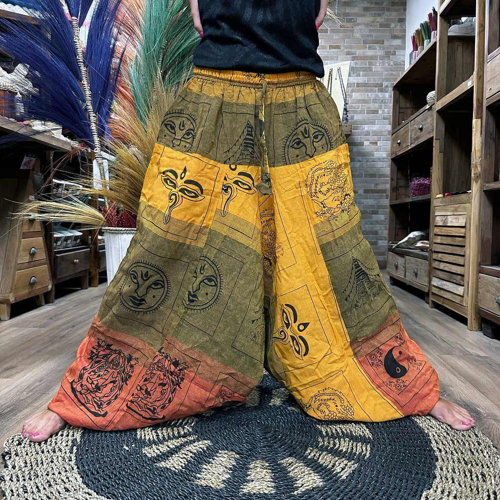 Yoga and Festival Pants with Aladdin Print in Vibrant Orange