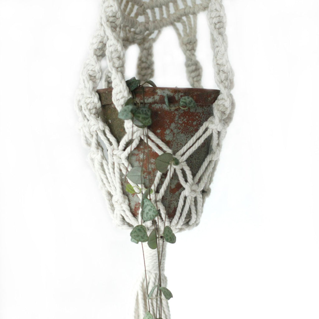 Macrame Pot Holder Long With Ratten Hoop for Home Decor Style