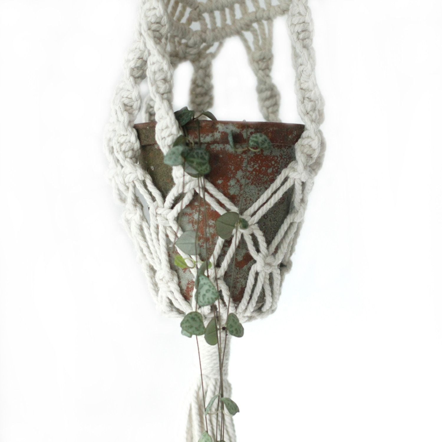 Macrame Pot Holder Long With Ratten Hoop for Home Decor Style