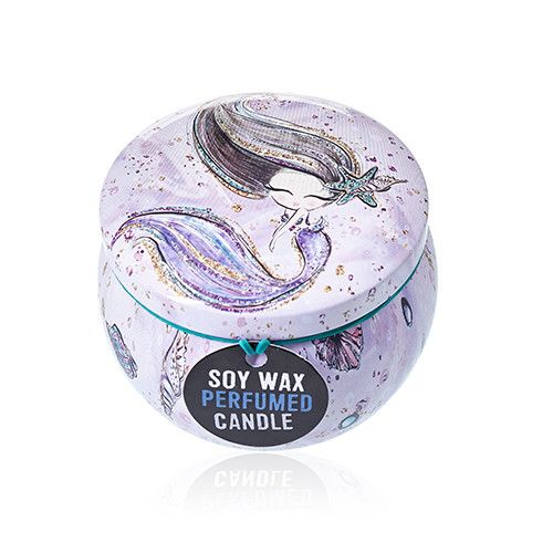 Art Tin Candle with Sea Life Design in Raspberry Scented Wax