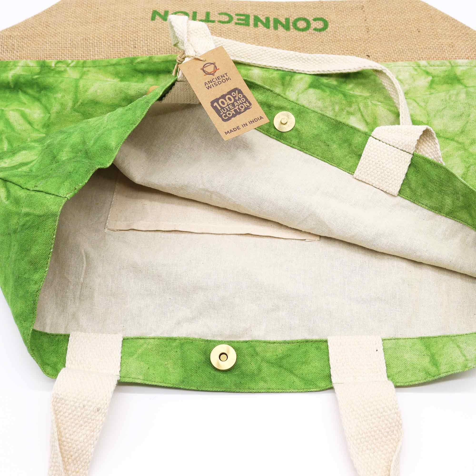 All Natural Bag in Green Stonewash Featuring Tree of Life Design