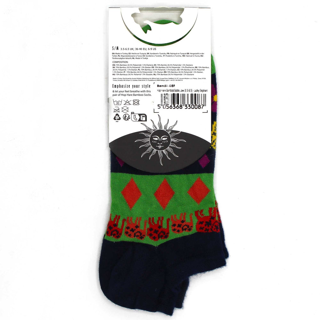 S/M Hop Hare Bamboo Socks Low Lucky Elephant Design for Comfort