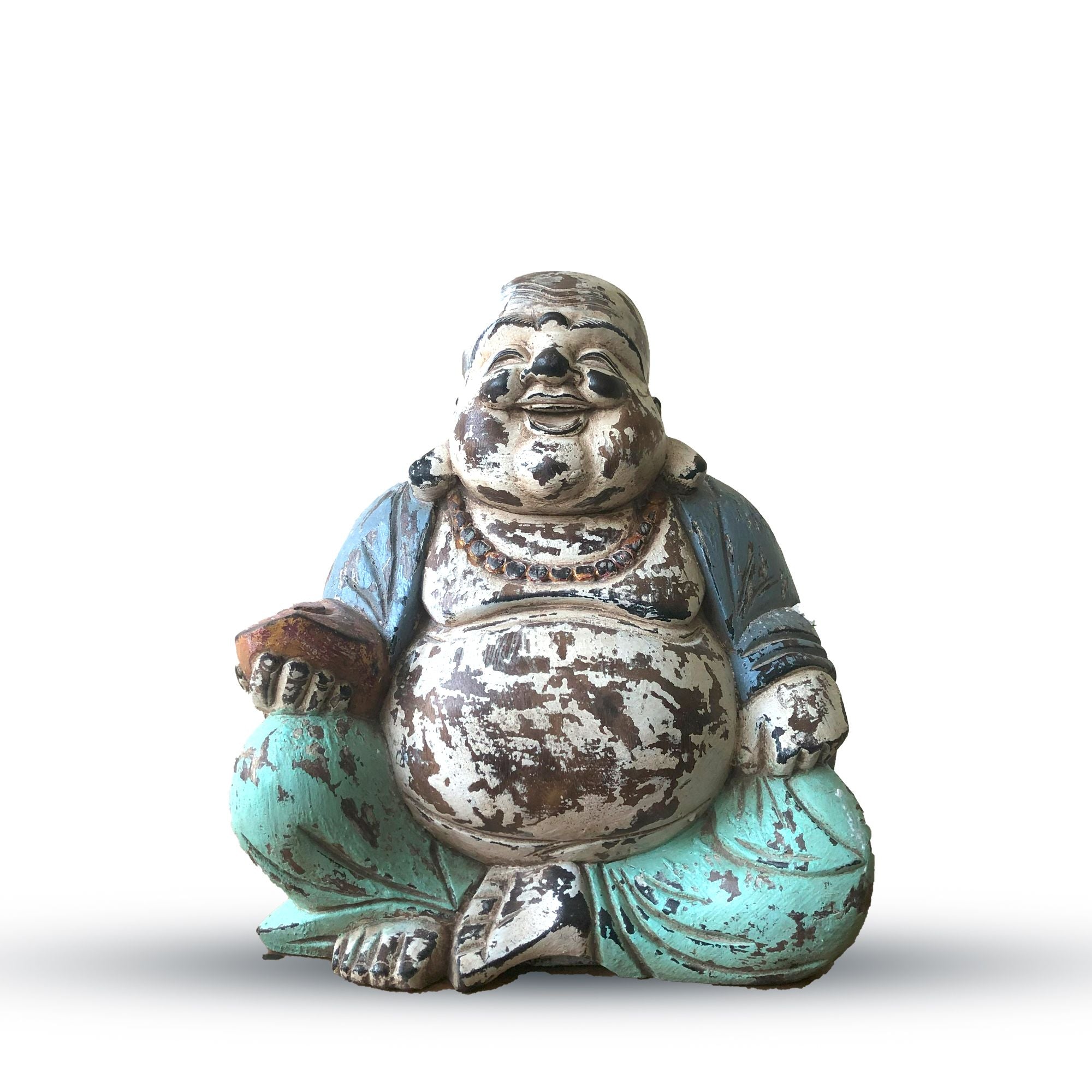 Vintage Blue Mint Hand Carved Buddha Statue 30cm for Home Decor
