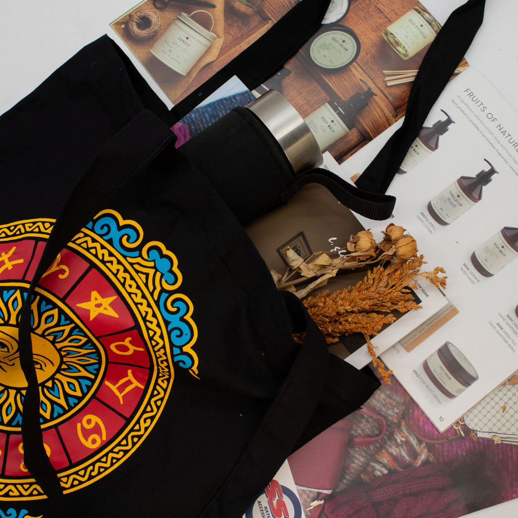 Zodiac Sun Black Tote Bag with Iconic Classic Design for Daily Use