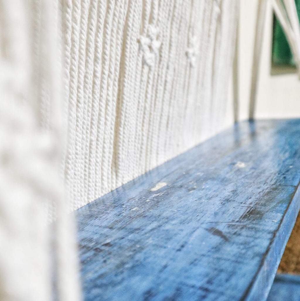Natural Macrame Hanging Shelves in Blue for Stylish Home Display