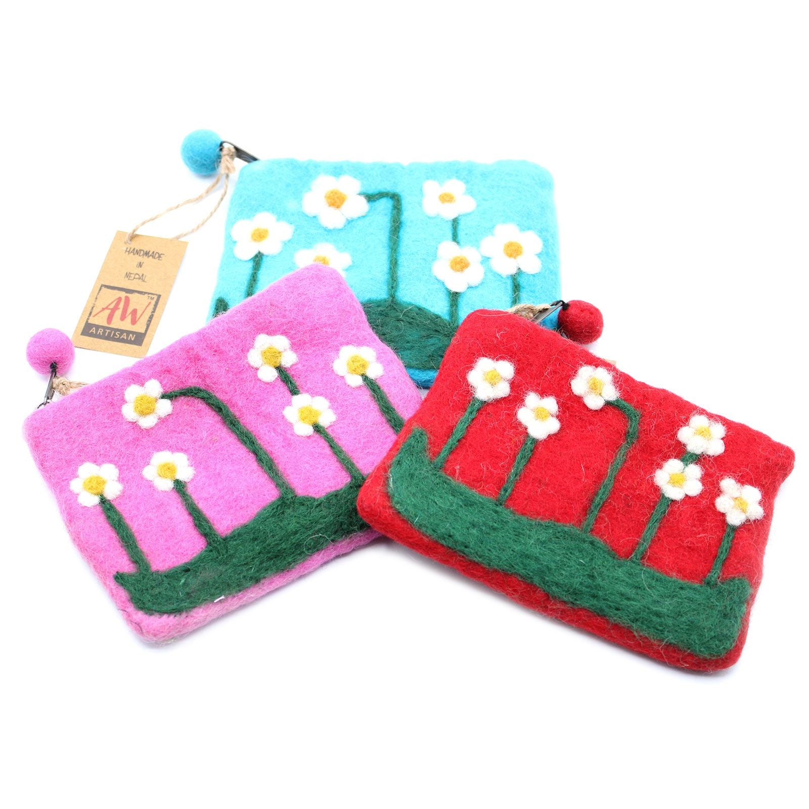 Natural Felt Zipper Pouch with Flower Garden Design Assortment