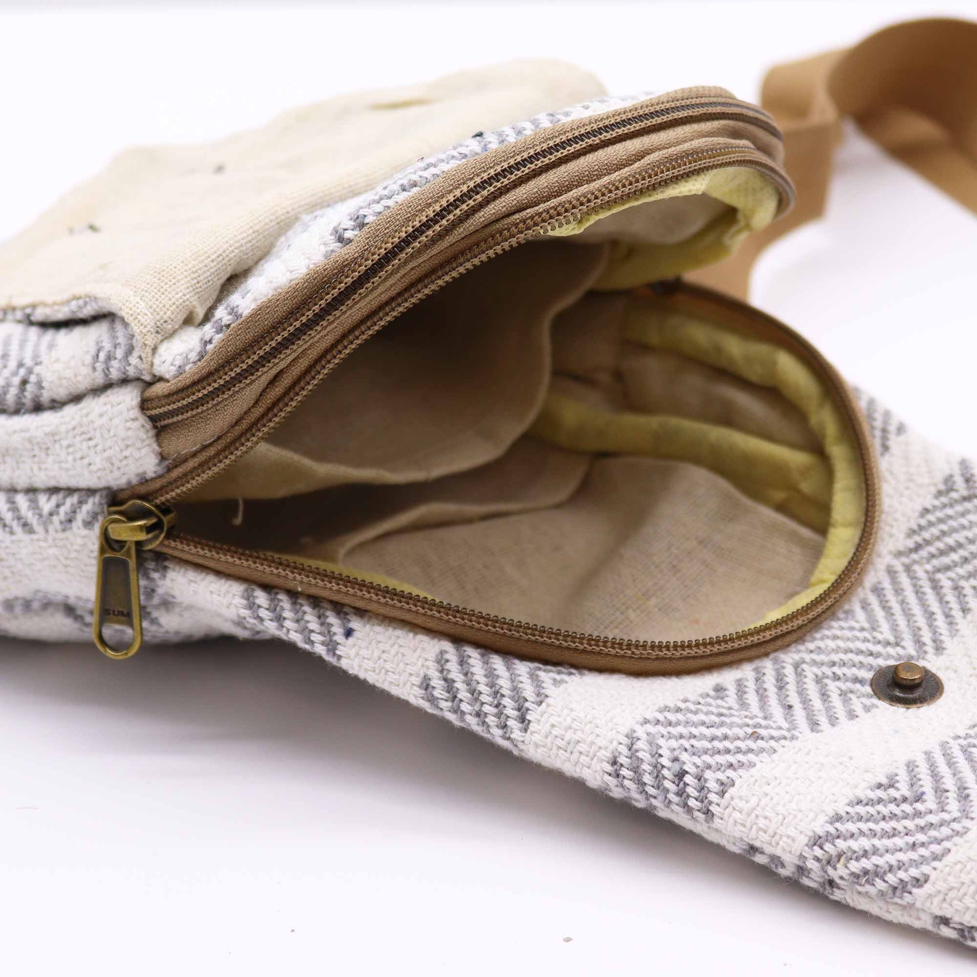 Body Cross Bag Natural Cotton in Grey and White for Everyday Use