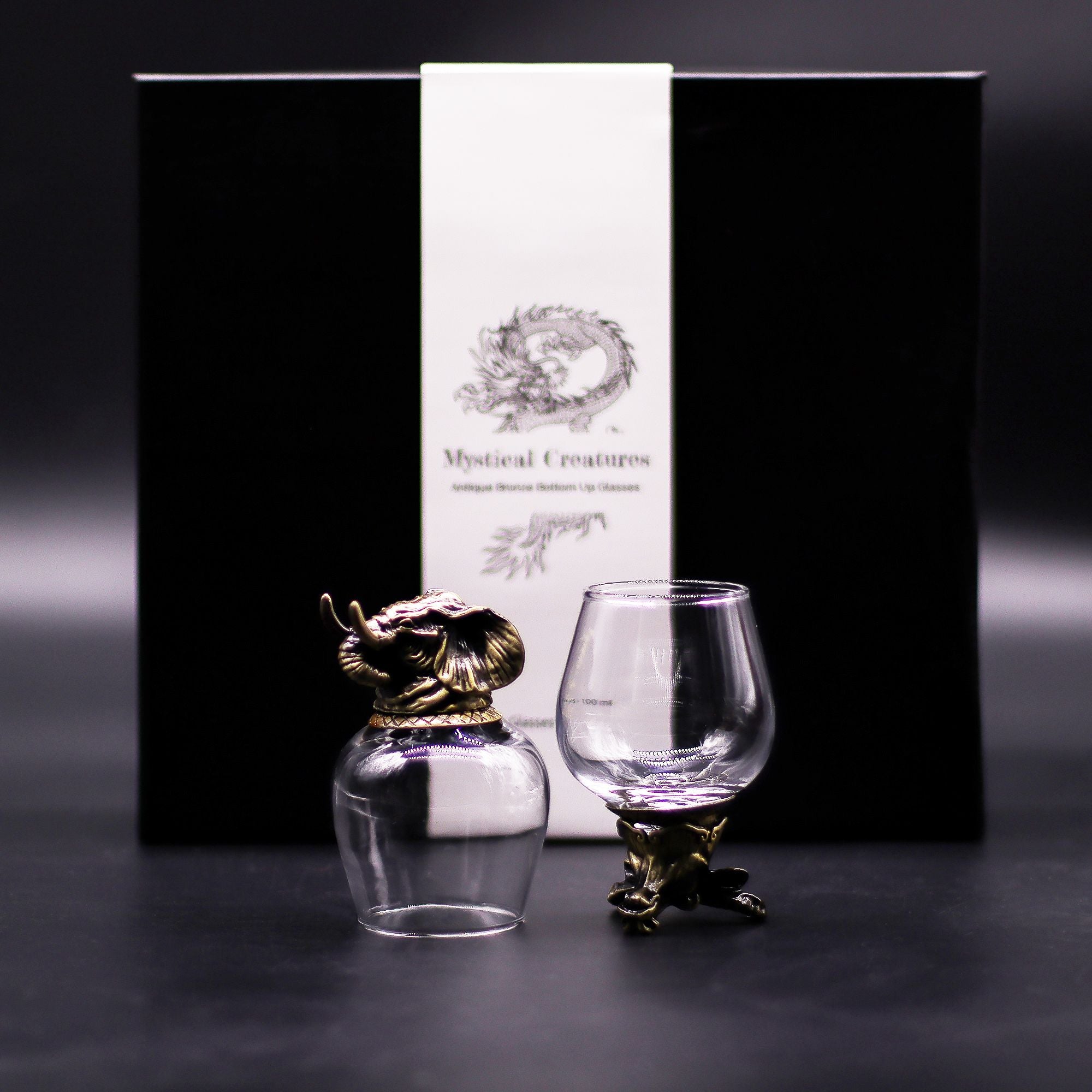 Gift Set of 6 Mystical Creatures Glasses with Antique Bronze Design