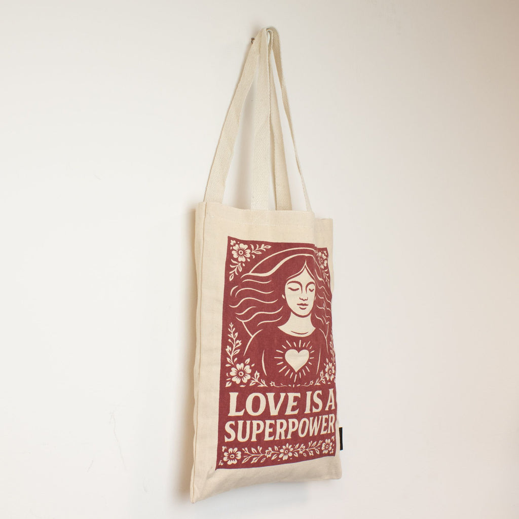 Nomad Sari Iconic Toni Tote Bag with Love is a Super Power Design