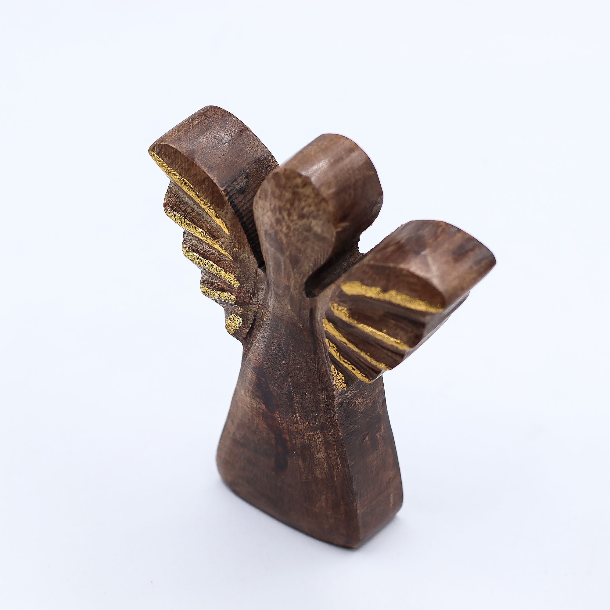 Small Mango Wood Angel with Elegant Gold Wings for Home Decor
