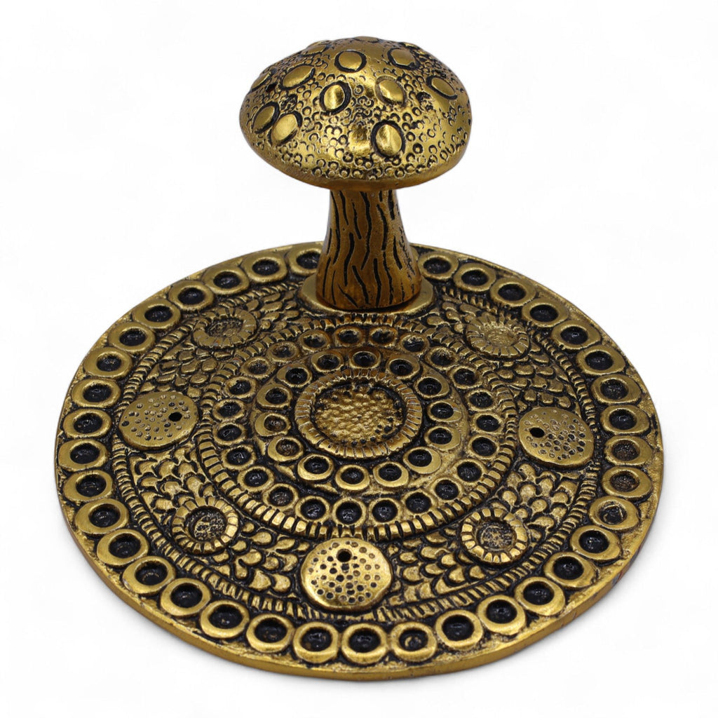 Mushroom Plate Brass Effect Incense Holder for Woodland Decor