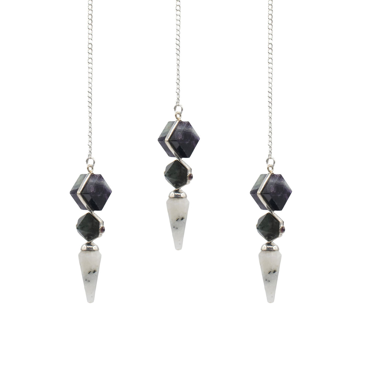 Psychic Gateway Edition - Three Piece Pendulum - Multi Fluorite - Labradorite - Rainbow Moonstone