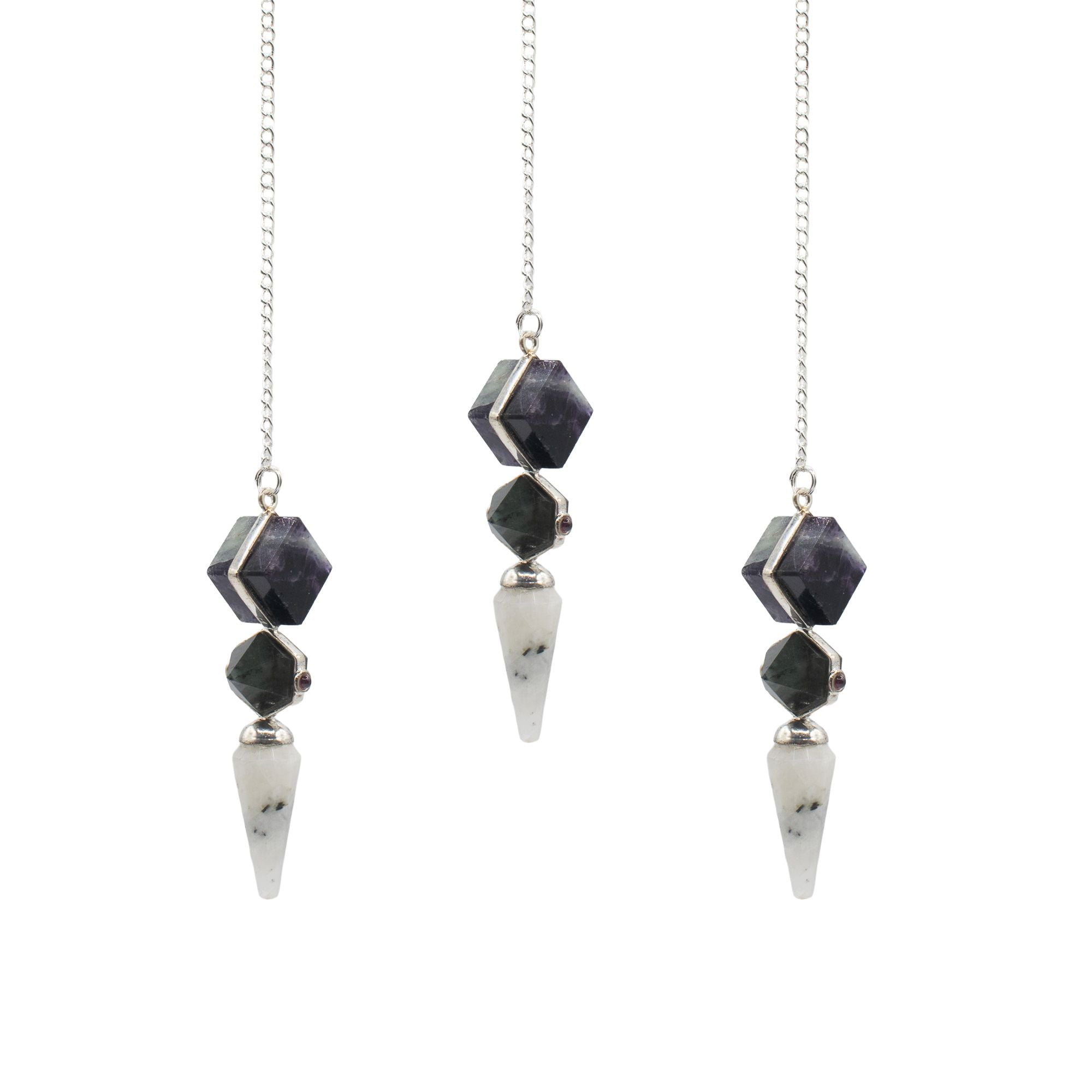Psychic Gateway Edition - Three Piece Pendulum - Multi Fluorite - Labradorite - Rainbow Moonstone