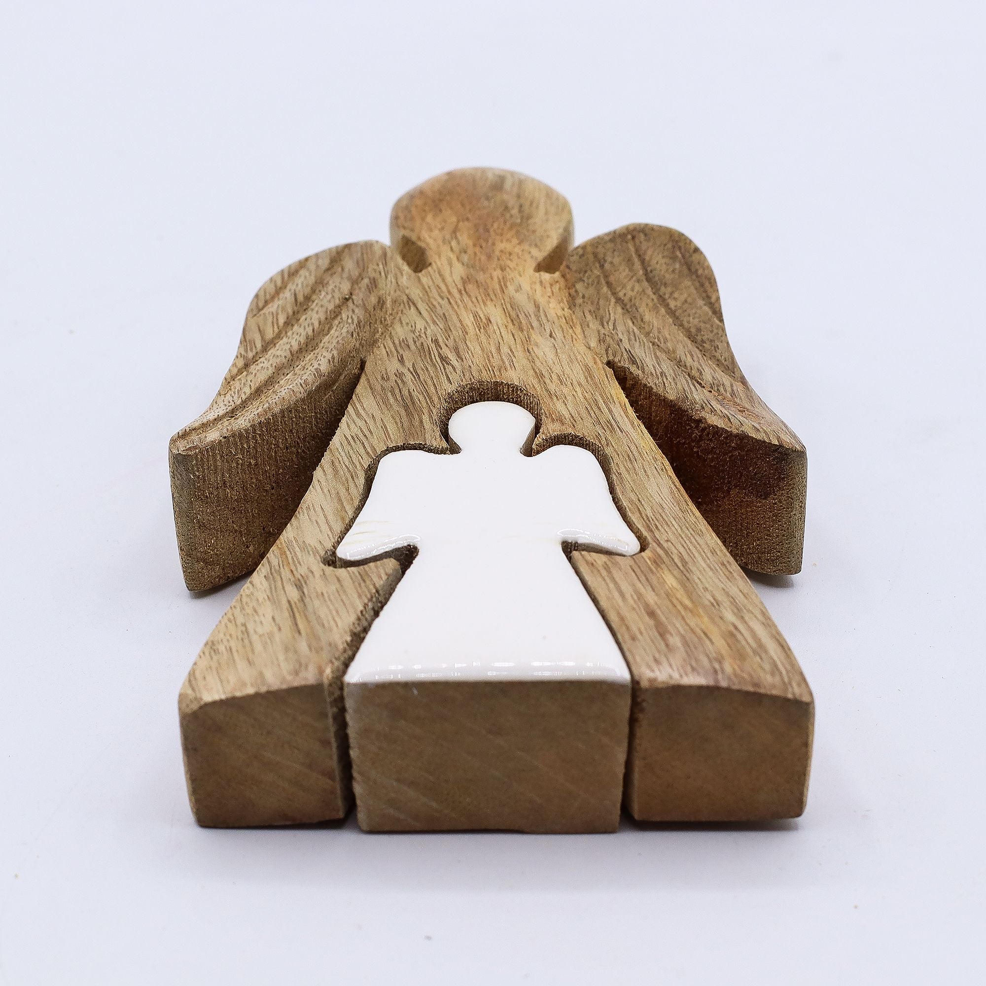 Mango Wood Angel Figurine in White Enamel for Home Decor
