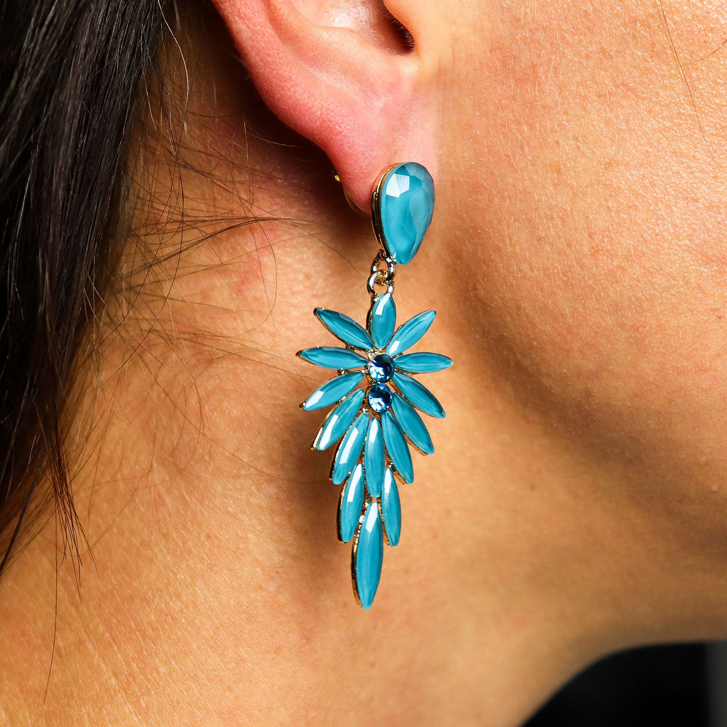 Teal Green Vintage Glass Long Drop Earrings for Elegant Style