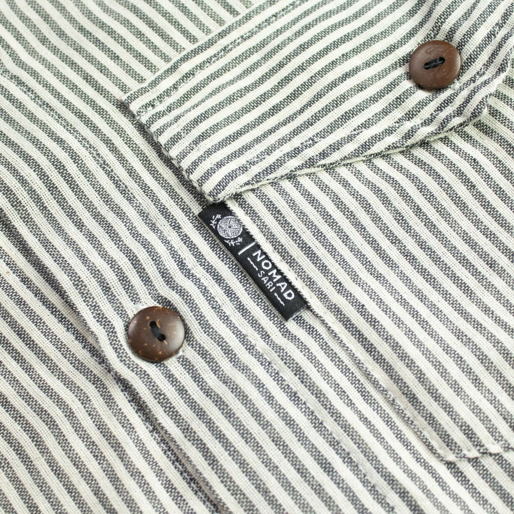 Nomad Sari Grandad Shirt in Grey Stone with Vertical Stripes