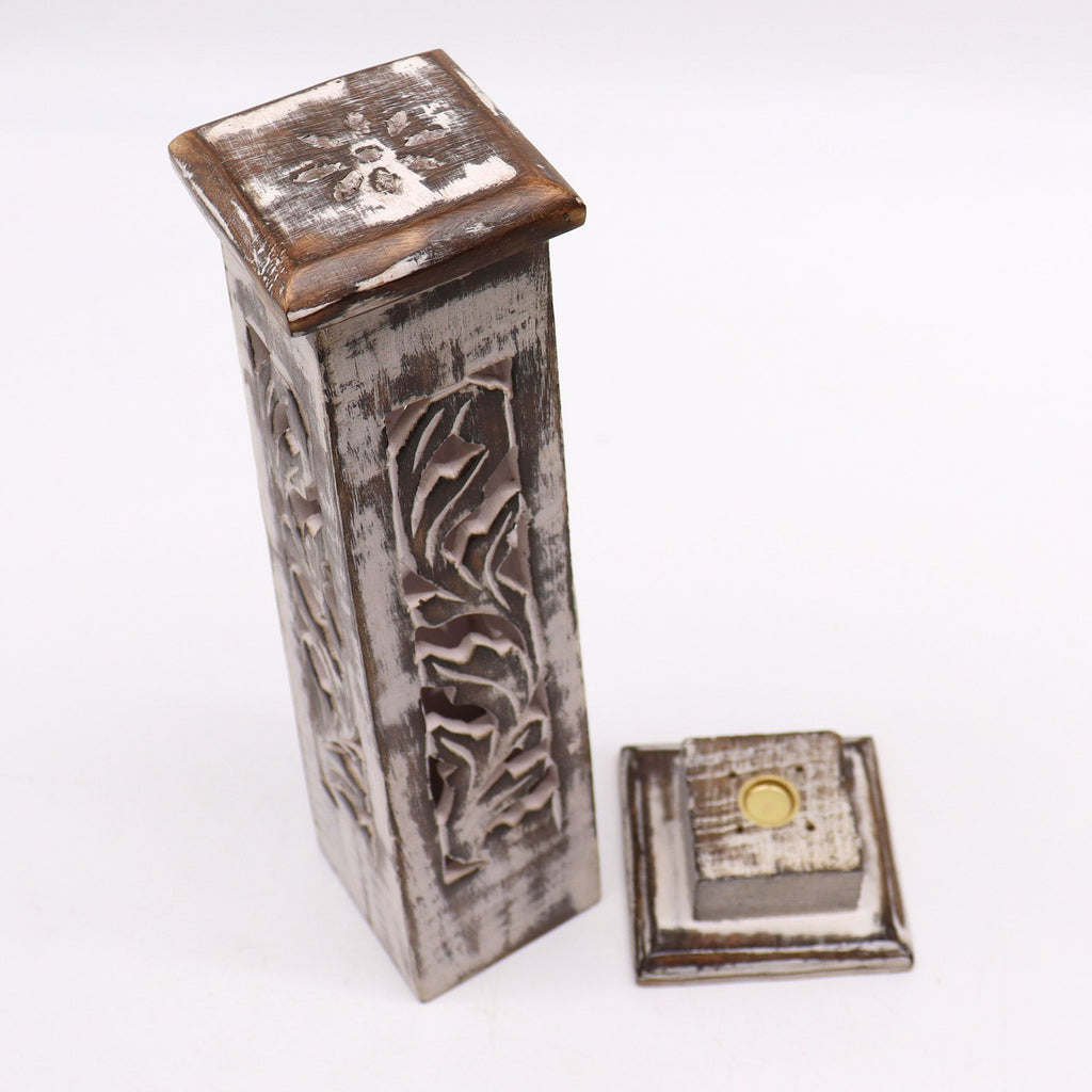 Tapered Incense Tower in Washed Mango Wood for Home Decor