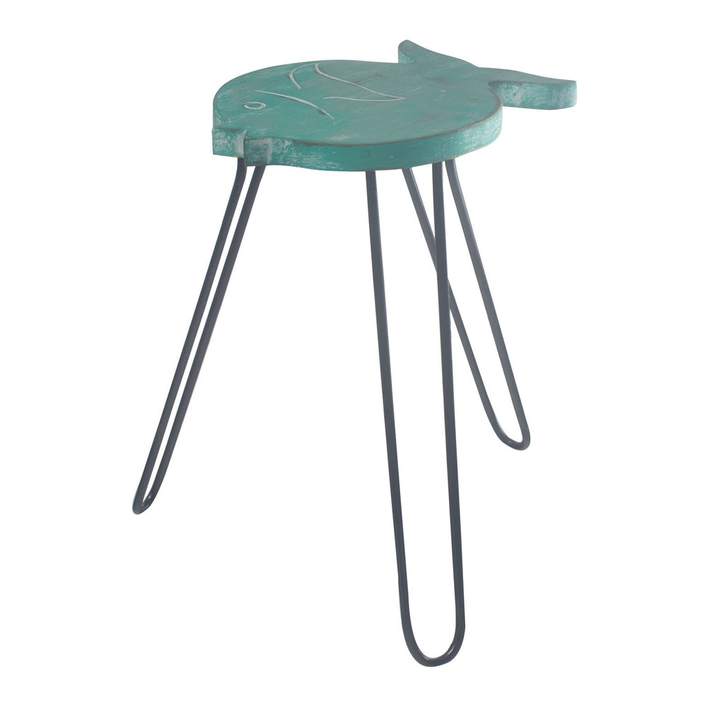 Albasia Wood Fish Stand in Turquoise for Plant Display