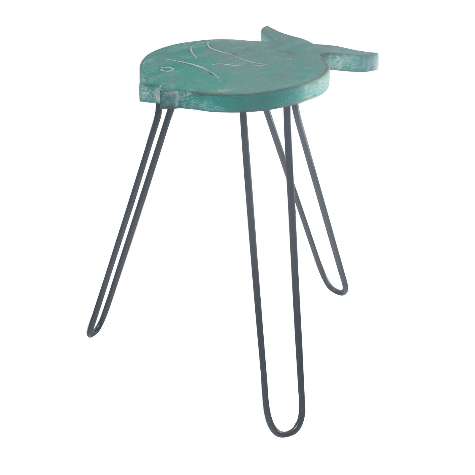 Albasia Wood Fish Stand in Turquoise for Plant Display