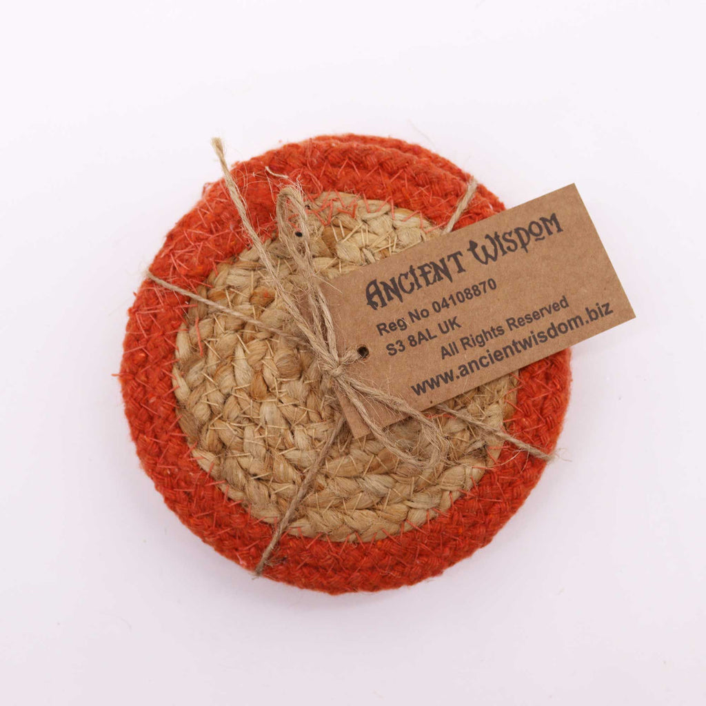 Natural Coaster Set of 4 Jute and Cotton with Clay Border Design