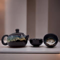 Herbal Black Glaze Teapot Set with Two Elegant Matching Cups