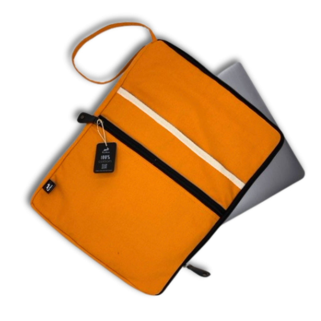 Vibrant Orange Canvas Large Laptop Pouch for Easy Access Storage