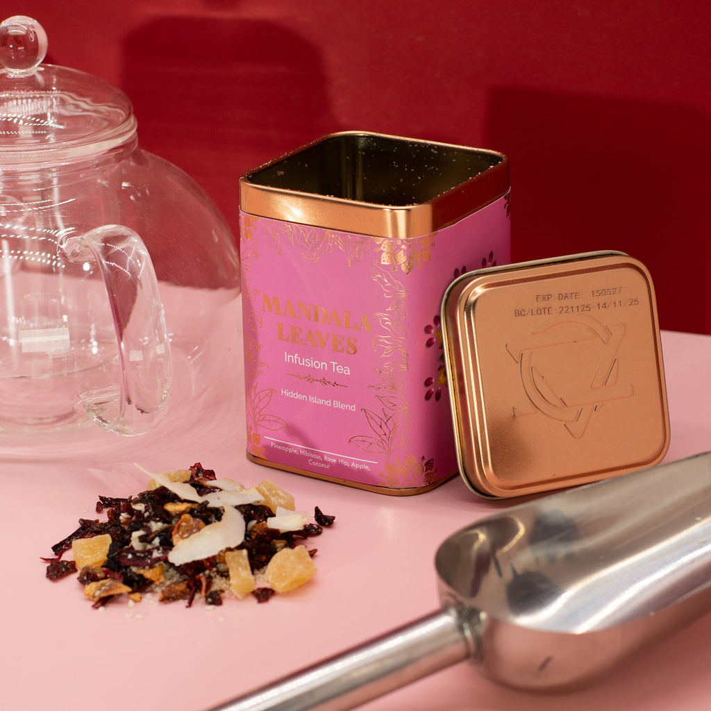 50g Hidden Islands Blend Tropical Fruit Infusion Tea in a Beautiful Tin