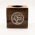 Large Square Mango Wood Oil Burner with Tree of Life Design