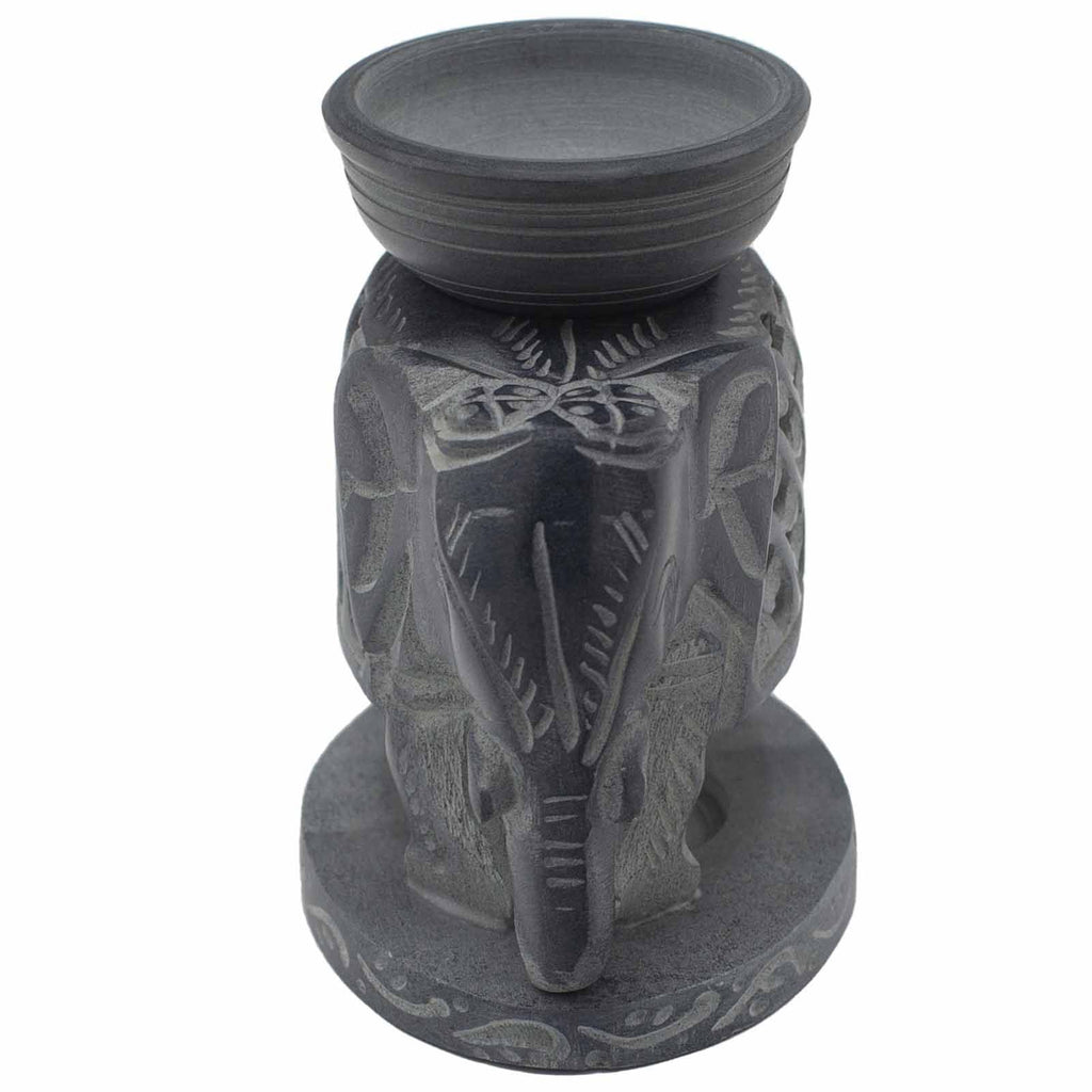 Soapstone Oil Burner 10.5cm with Elegant Standing Elephant Design