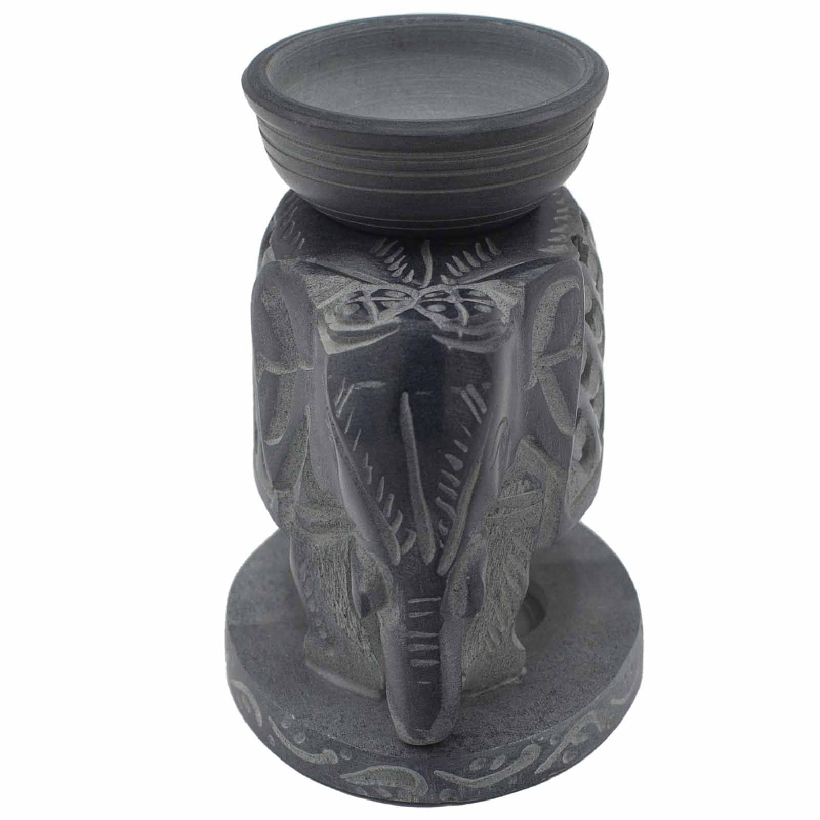 Soapstone Oil Burner 10.5cm with Elegant Standing Elephant Design