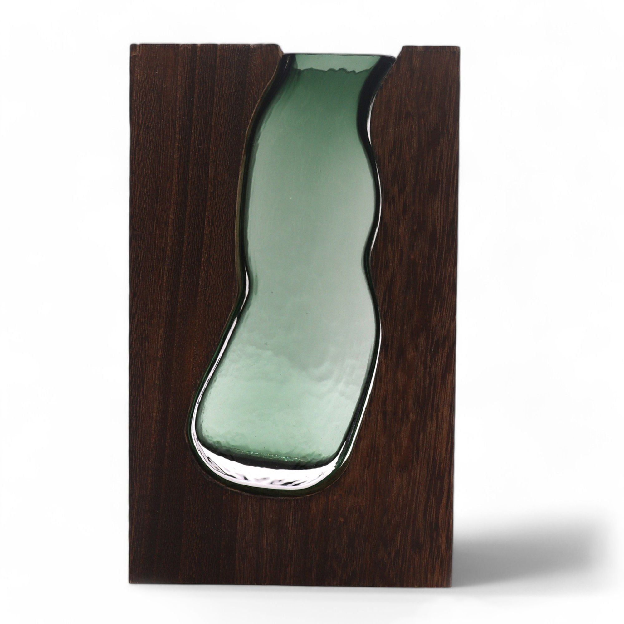 Glass Vase Terrarium Inside Dark Tung Wood Base for Decor