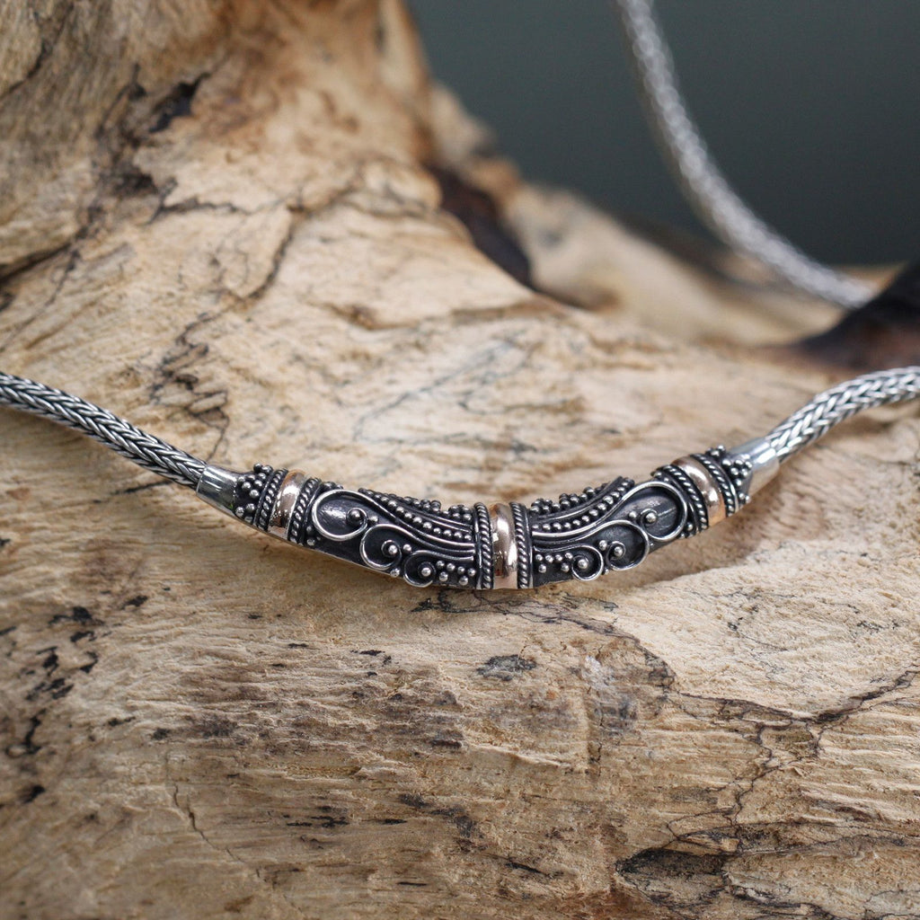 Silver and Gold Necklace with Tribal Design for Unique Style