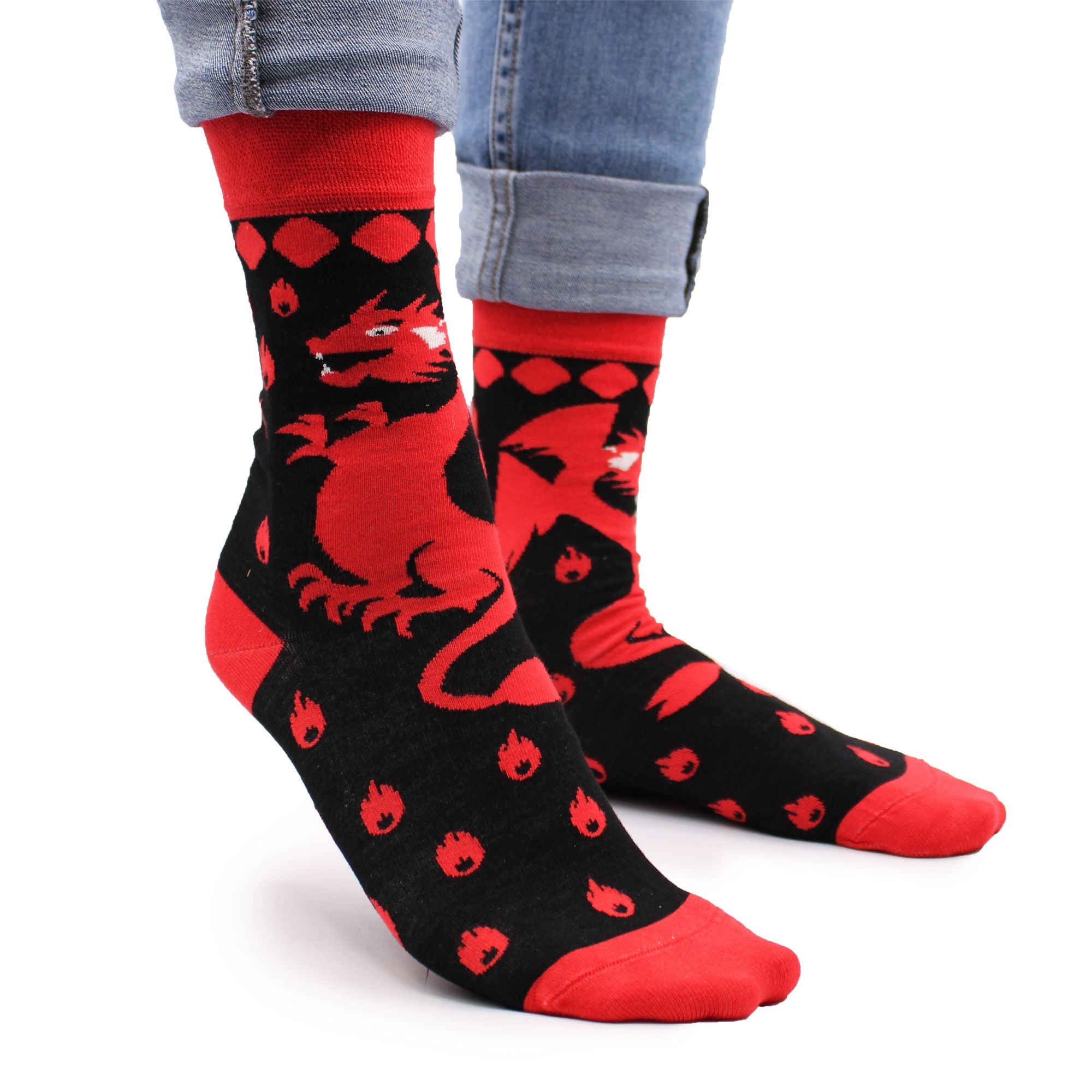 Hop Hare Bamboo Socks S/M Red with Unique Dragon Design for Comfort