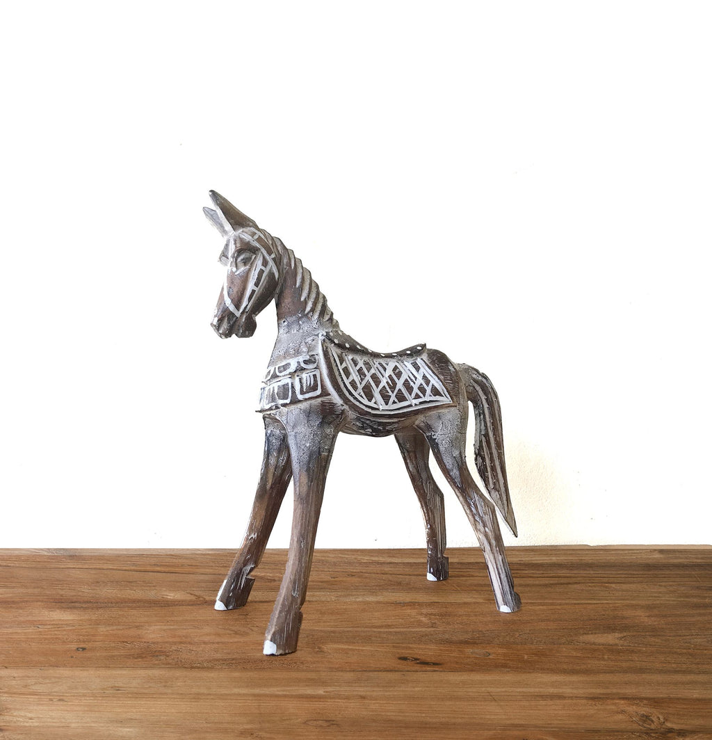 Medium Antique Horse Vintage Wooden Decorative Figure 25 cm Tall