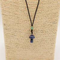 Cord Necklace Gemstone Pendant - Sodalite Mushroom