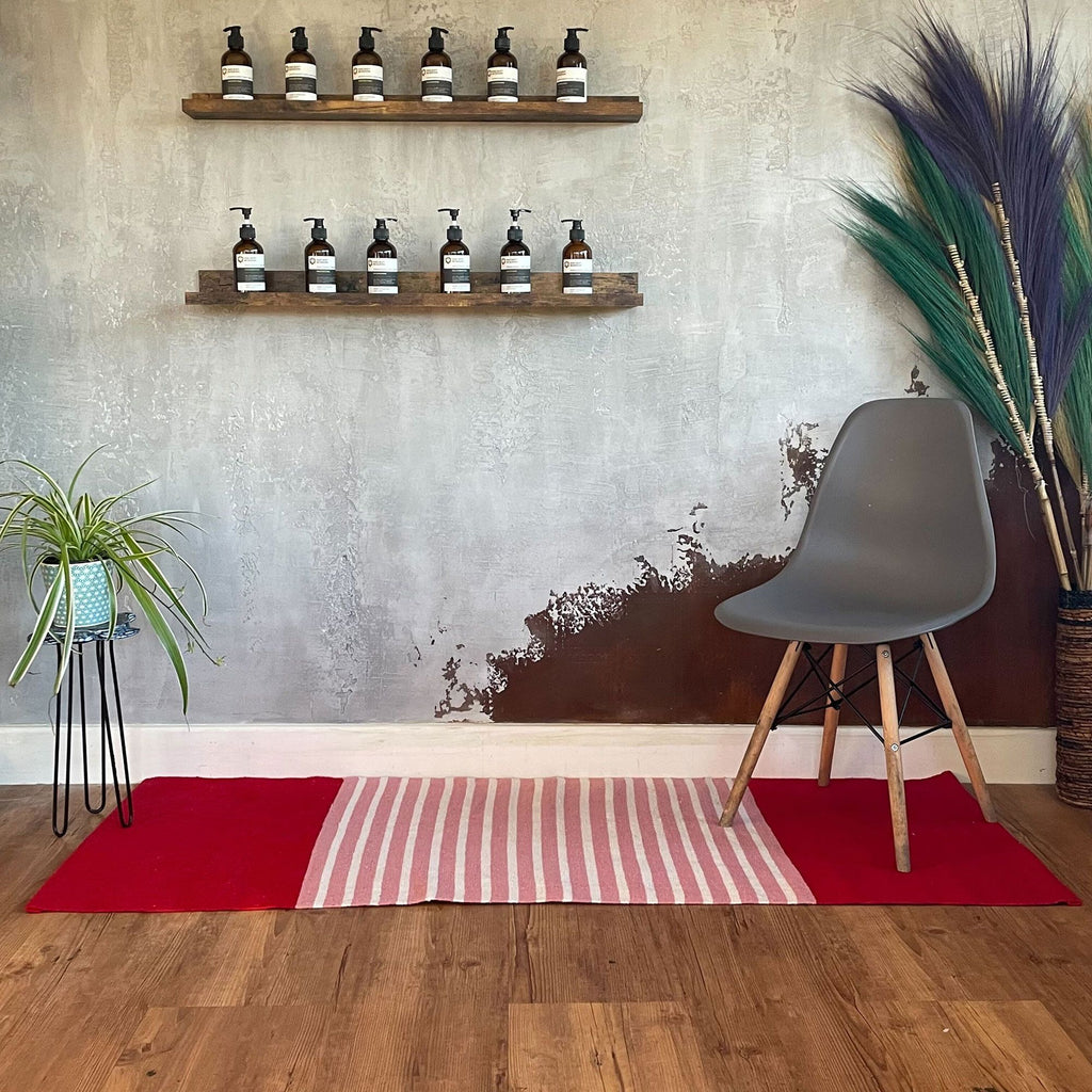 Vibrant Indian Cotton Rug 70x170cm in Red and Pink Design