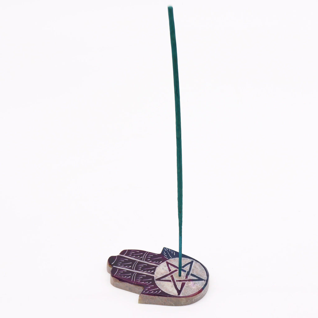 Soapstone Hamsa Incense Holder with Pentagon Design for Decor