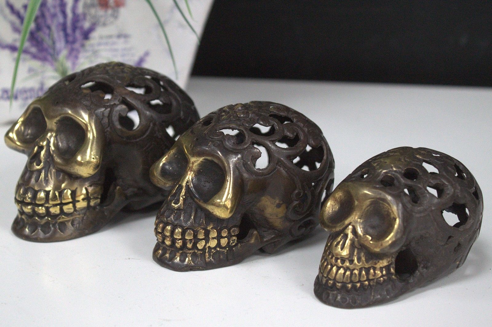 Vintage Brass Skull Large Decorative Fengshui Ornament for Home