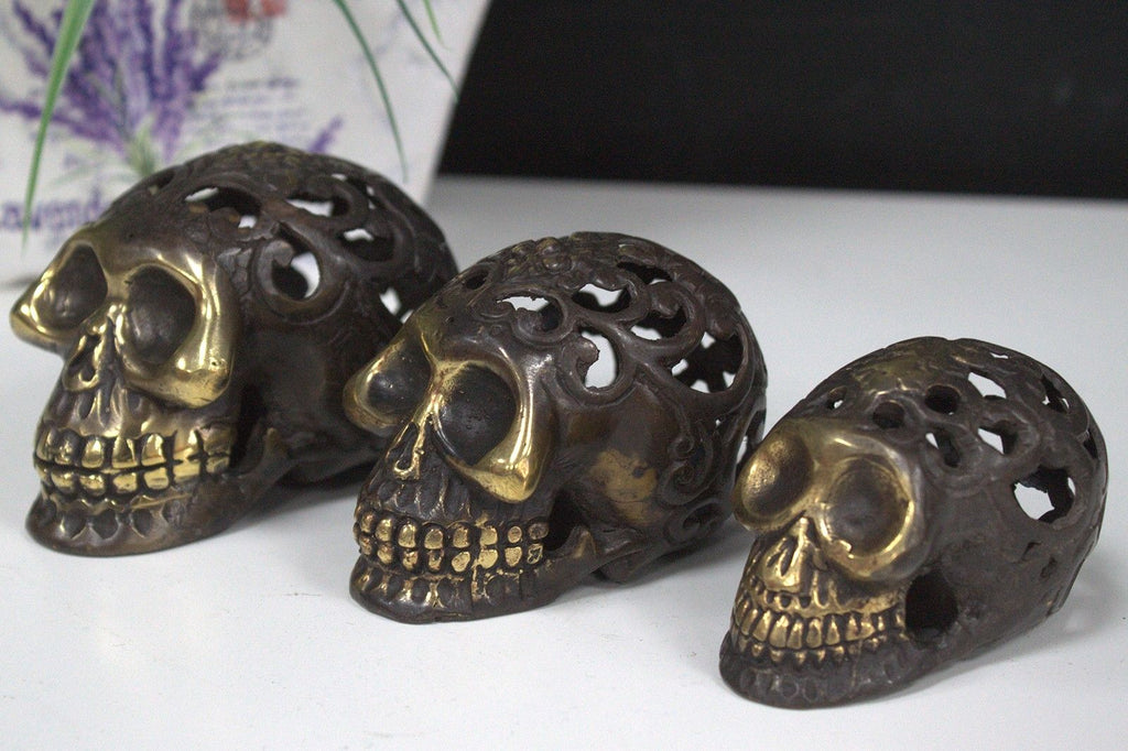 Vintage Brass Skull Small Decorative Fengshui Home Accent Piece