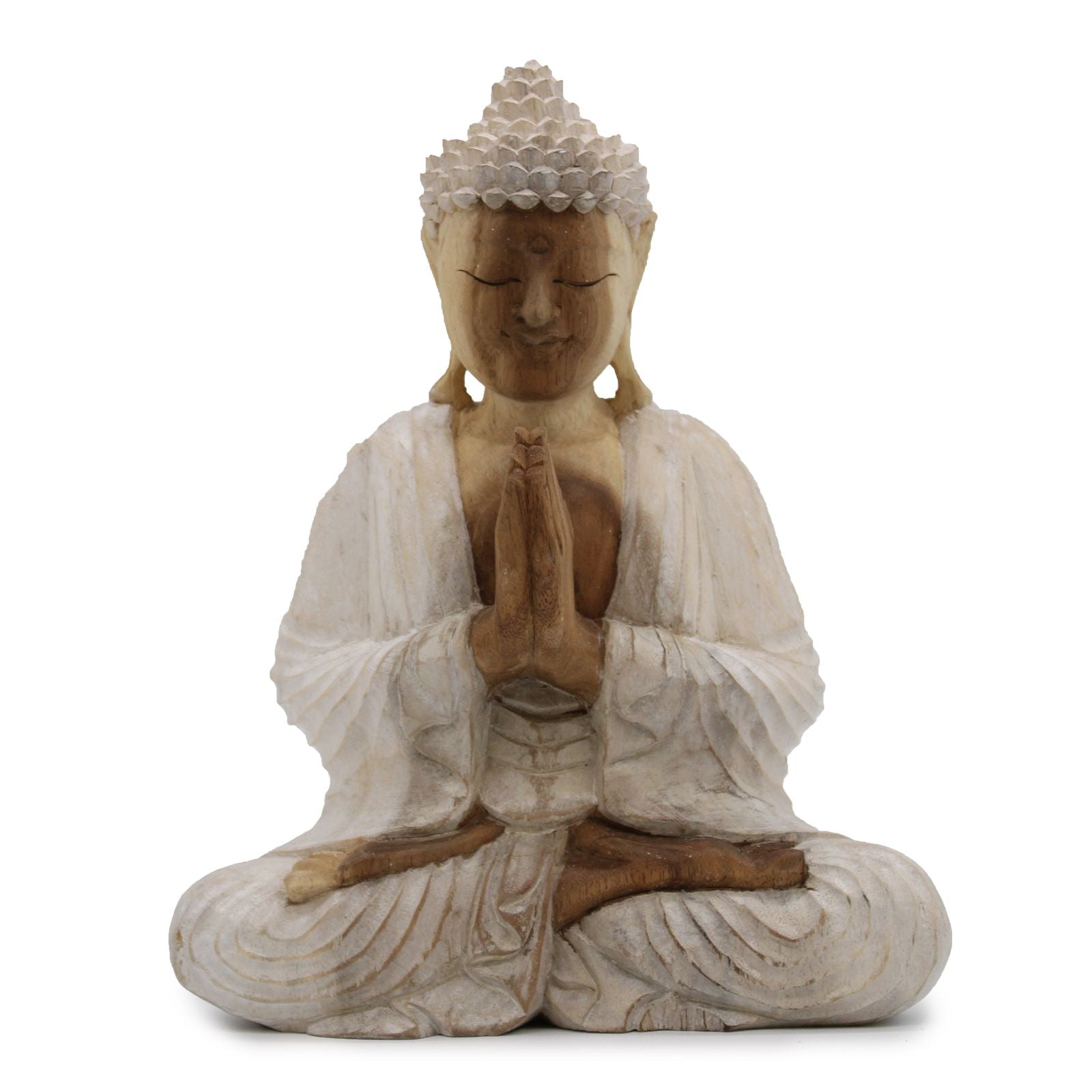 Buddha Statue Whitewash 30cm Welcome Hand Carved Design