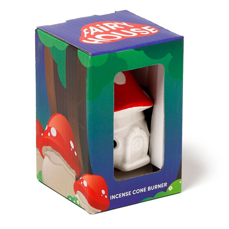Fairy Toadstool House Ceramic Incense Cone Burner for Decor