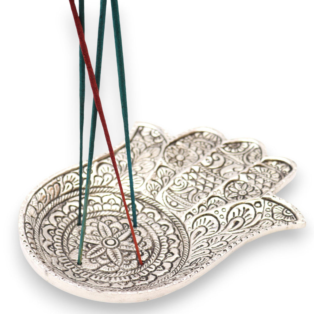 Polished Aluminium Large Hamsa Incense Holder for Home Decor