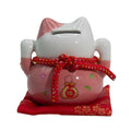 Ceramic Money Cat Bank in Pink on Cushion for Home Decor Display