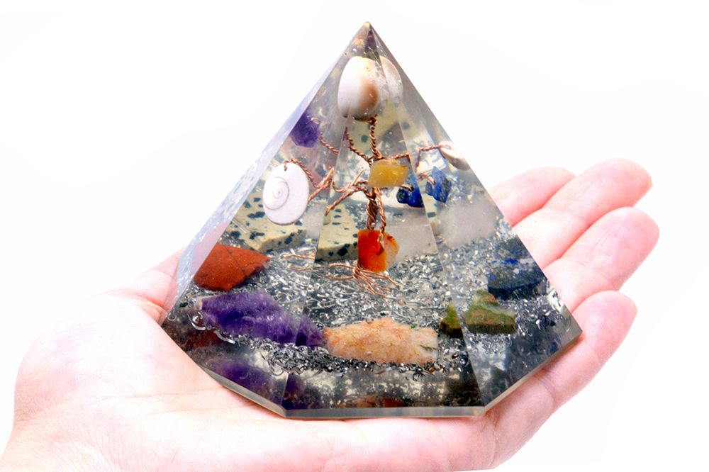 Orgonite 7 Sided Pyramid with Gemstone Wisdom Tree for Decor