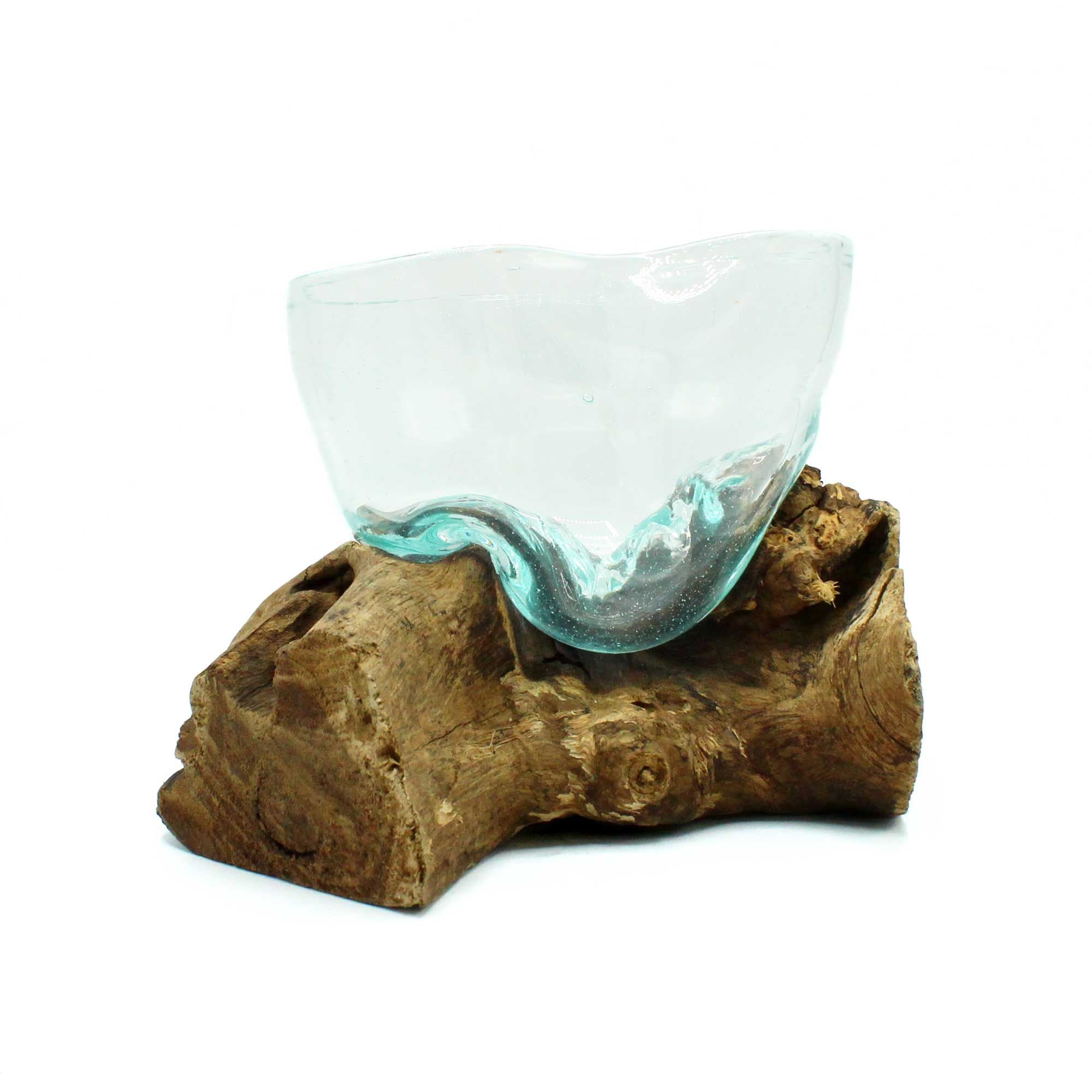 Molten Glass Artfully Misshapen Bowl on Wood for Home Decor