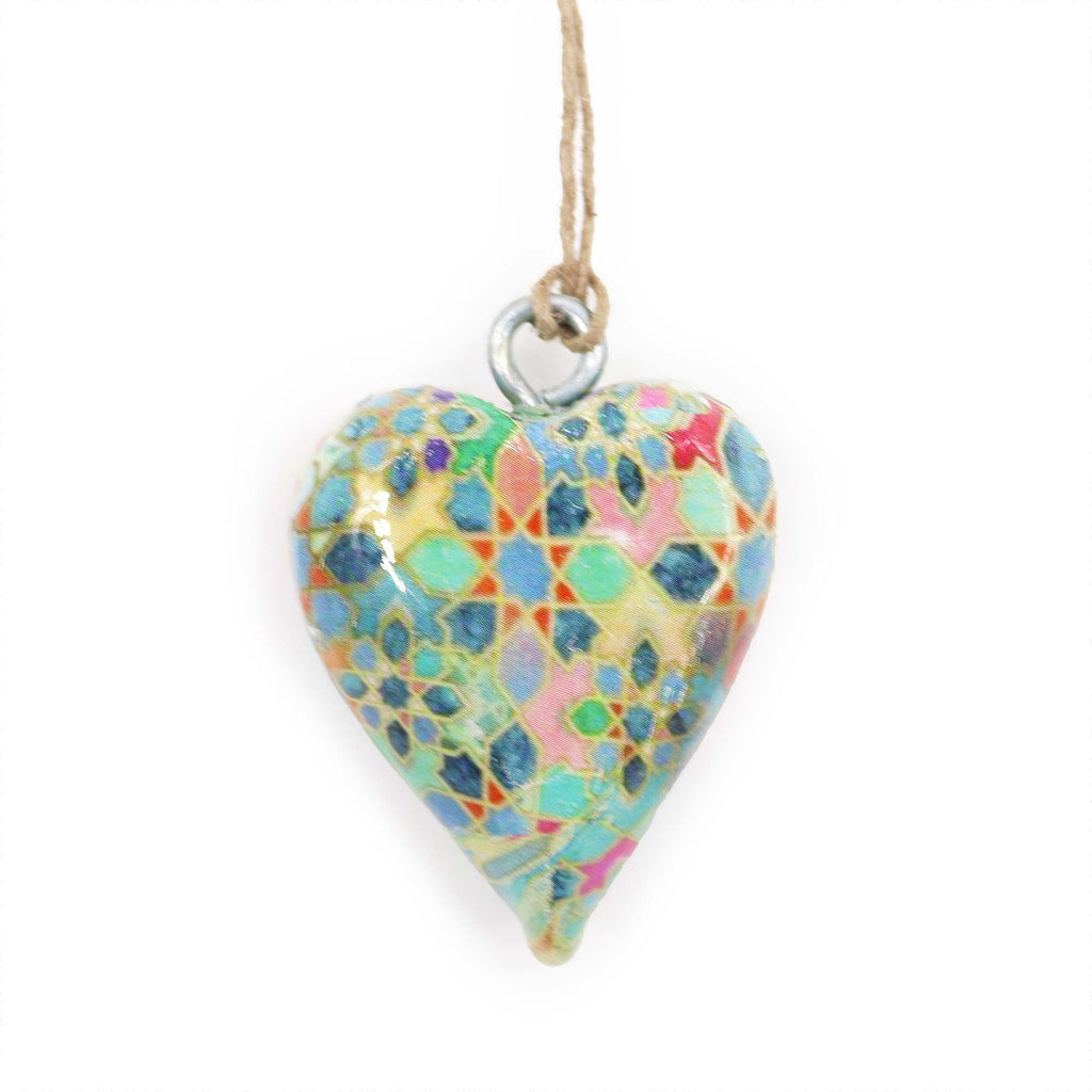 Small Decor Wood Heart with Mediterranean Tile Pattern Design