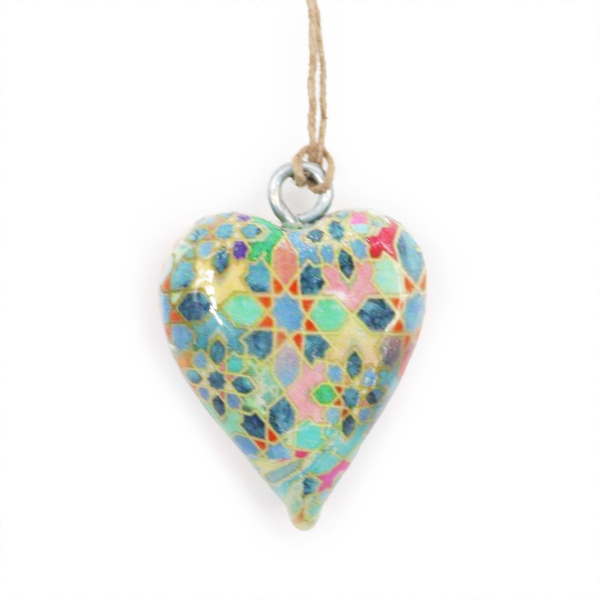 Small Decor Wood Heart with Mediterranean Tile Pattern Design