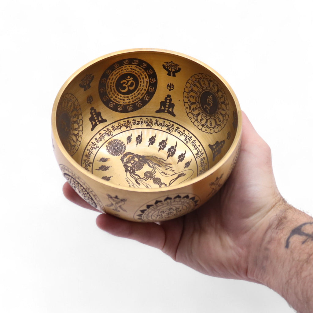 Pure Brass Etched Yogi Set of 4 Singing Bowls for Meditation
