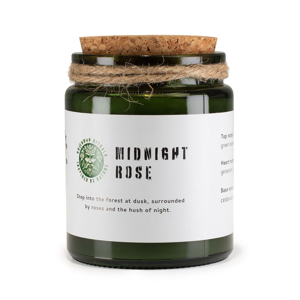 Greenman Woodwick Soy Candle Midnight Rose in Deep Green Jar
